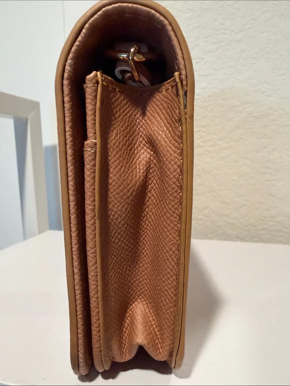 bebe Tan and Pink Logo Fold-Over Wallet